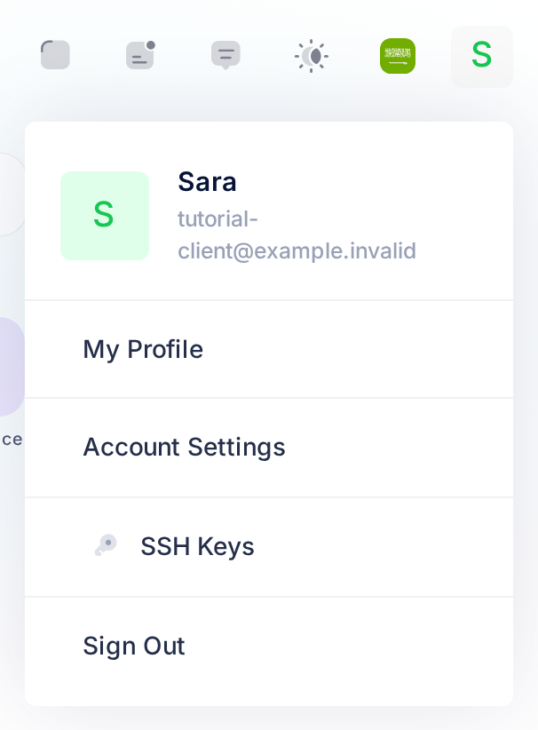 The account menu opened from the letter at the end of the top bar of the Loop home screen; the entry Account Settings is outlined.