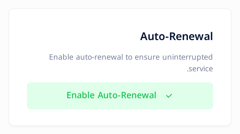 بطاقة Auto-Renewal وفيها الزر Enable Auto-Renewal.