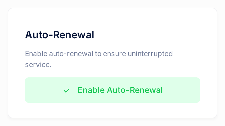 The Auto-Renewal card with the Enable Auto-Renewal button.